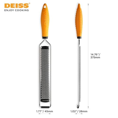 Deiss PRO Lemon Zester & Heavy Duty Cheese Grater & Vegetable Grater - Parmesan Cheese Lemon, Garlic, Nutmeg, Chocolate, Fruits, Vegetables, Ginger Grater - Cheese Shredder & Stainless Steel Grater thumbnail 8