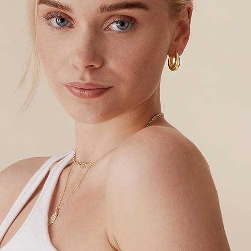 PAVOI 14K Gold Plated 925 Sterling Silver Post Small Chunky Hoops Earrings | Thick Lightweight Gold Hoop Earrings for Women thumbnail 2