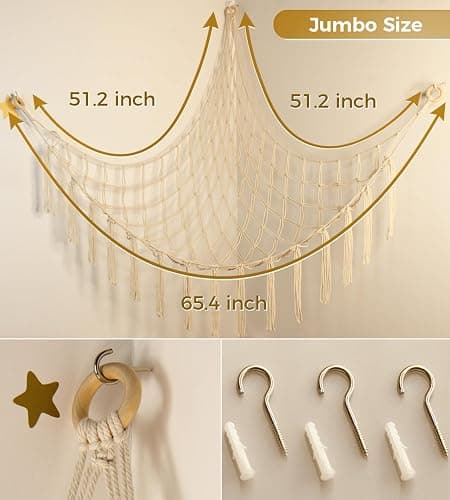 mirolam Stuffed Animal Storage Hammock Net - Toy Hammock Net for Stuffed Animals Corner - Hanging Stuff Animal Organizer Holder Large Size Baby Nursery Room Decor thumbnail 5