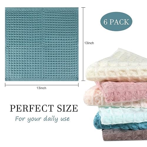 vfaejll 100% Cotton Kitchen Towels Set,Waffle Weave Kitchen Dish Cloth,Super Absorbent Kitchen Dish Towels for Drying Dishes 13x13 Inches Dish Rags for Washing Dishes 6 Pack Mixed Color,Hand Towels - 6Pack thumbnail 3