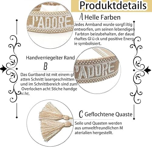 Mmgoqqt Stoffarmband Damen Generisch Friendship Stoffarmband, Gewebtes Armband, Freundschaftsarmband, Webarmband, Besticktes Armband thumbnail 3