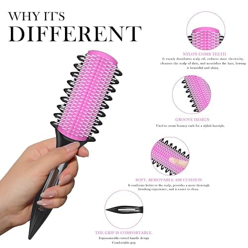 Curl Defining Brush – Detangling Brush – Includes 3 Hair Styling Tools for Wet or Dry Use – Daily Curl Care to Create Stylish – Smooth Curls for Men – Women and Kids (Pink) thumbnail 2