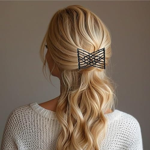 5 Pieces Magic Hair Comb Stretchy Double Comb Elastic Beaded Hair Clips for Women Girls Vintage Hairstyle Multipurpose Hair Accessories (Black, Brown, White, Pink,Blue) thumbnail 6