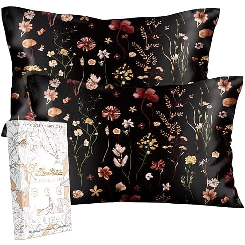 Miss Adola 2 Pack Mulberry Silk Pillowcase for Hair and Skin - King Size 20 x 36 Inches with Hidden Zipper BK Grow Flower 19 Momme Soft Sleeping Silk Pillow Case for Women, Moms - Image 1