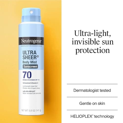Neutrogena Ultra Sheer Body Mist Sunscreen Spray, Broad Spectrum SPF 70, Lightweight Spray Sunscreen, Non-Greasy & Water Resistant, Oil-Free & Non-Comedogenic UVA/UVB, 5 oz, Pack of 3 thumbnail 3