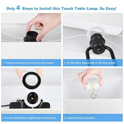 Bedside Touch Control Table Lamp with Dual USB Charging Ports 1 AC Outlet, 3 Way Dimmable Modern Nightstand Lamp with Cream Fabric Shade, Desk Lamp for Bedroom Living Room Office with 5000K LED Bulb thumbnail 7