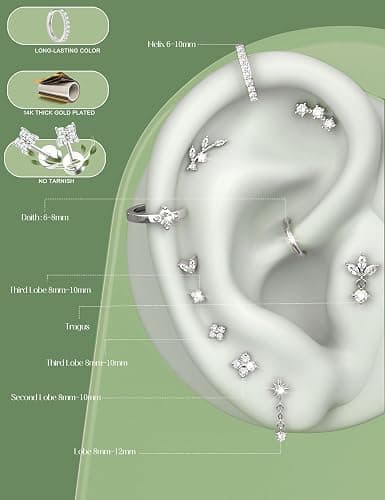 ORAZIO 16 Gauge Cartilage Earrings for Women Flat Back Hypoallergenic Surgical Steel Small Flatback Stud Hoop Cartilage Earring Stack Set Daith Conch Tragus Helix Piercing Jewelry Single PC thumbnail 3