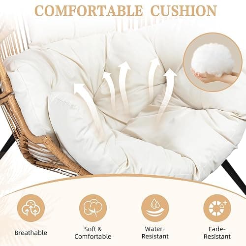Vongrasig Outdoor Wicker Egg Chair PE Rattan Chair with Cushion, Oversized Patio Lounge Chair for Outdoor, Indoor, Balcony, Backyard, Garden, Beige thumbnail 4