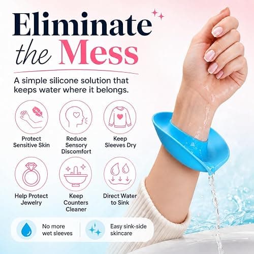 LiquiBands Face Washing Wristbands to Catch Water Drips - Stop Wet Sleeves and Counter Puddles - Silicone Wrist Cuffs for Skincare, Pet Bathing, and Washing Dishes (Sage Green, S/M, 1 Pair) thumbnail 2