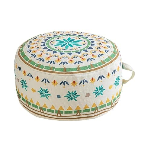 MOCOFO Round Bohemian Ottoman Pouf Cover, 18 Inch, Cotton Blend, Church Window Print, Living Room Storage Footrest, Cover Only (Green Diamond) thumbnail 2