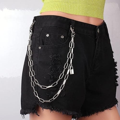VEINTI+1 5 Pieces Silver Jeans Pants Chain Belt Goth Grunge Chain Pocket Waist Chain with Star Moon Snake Lock Decorations for Women/Men - Star Lock thumbnail 3