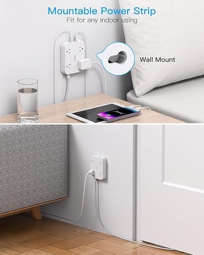 Flat Plug Extension Cord, 4 Widely Power Strip with 4 USB Ports(2 USB C) | HANYCONY 5ft Outlet Extender, Wall Mount, Desk Charging Station for Office School Travel Dorm Room Essentials, ETL Listed thumbnail 5