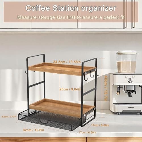 LEMIKKLE 2-Tier Wood Coffee Station Organizer with Pod Holder and Drawer, Kitchen Countertop Organizer, Coffee Bar Accessories Station with Coffee Pod Storage, Coffee Organizer thumbnail 3