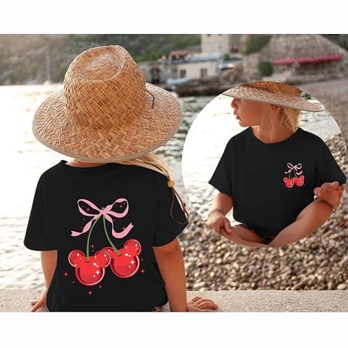 Vieawfi Magic Kingdom Shirts for Girls Bow Cherry Graphic Cute T Shirt Kids Toddler Holiday Vacation Trip Tees Preppy Tops thumbnail 5