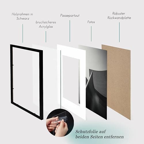 VUVUZULA Bilderrahmen 30x30cm Schwarz Holz Quadratisch Fotorahmen Holzrahmen MDF Rahmen mit Passepartout 20x20cm 3er Set thumbnail 5