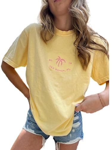 Vintage Oversized Flower Graphic Tees Cute Surfboard Palm Baggy T-Shirts Summer Preppy Beach Tops Teen Girls Clothes - Image 1