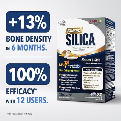 LABO Nutrition Bioactive Silica — 99% Purity Rice-Derived Silica-Rx99 for Bone Health, Joint Flexibility & Collagen Support — with Plant Vitamin D3, K2 MK-7 & MCT Oil, 30 Vegan Softgels thumbnail 5