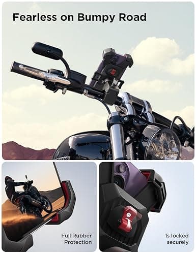 JOYROOM Motorcycle Phone Mount, [1s Auto Lock][100mph Military Anti-Shake] Bike Phone Holder for Bicycle, [10s Quick Install] Handlebar Phone Mount, Compatible with iPhone, Samsung, All Cell Phone thumbnail 5