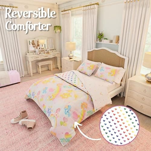 Franco Care Bears Classic Retro Rainbow Bedding 7 Piece Super Soft Comforter and Sheet Set with Sham, Queen, (100% Official Licensed Product) Collectibles thumbnail 4