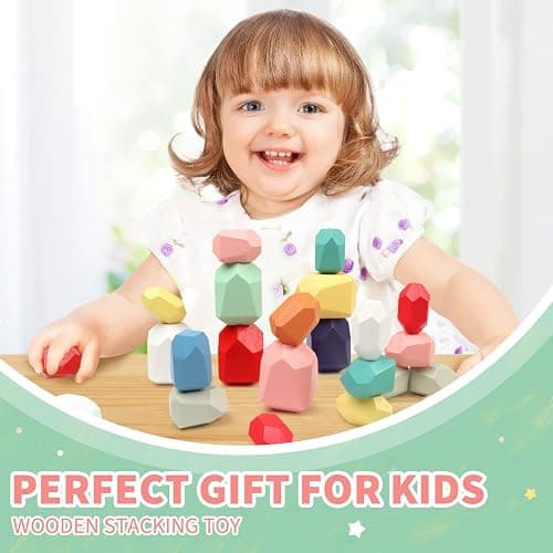 FUNNYB&G 36 PCS Stacking Rocks Montessori Toys for 3+ Year Old Girls Boys Wooden Building Blocks Balancing Stones for Kids Preschool Educational Sensory Toys for Toddlers Easter Birthday Gifts thumbnail 6