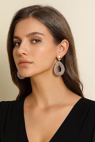 Boho Ohrringe hängend für Damen,Tropfenförmige Reisperlen Leichte Ohrringe Eleganter Hingucker für Frauen Modischer Schmuck thumbnail 5