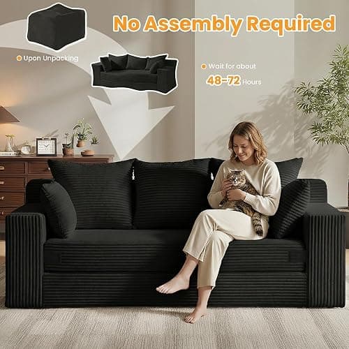 Winzoo Convertible Sofa Bed, Pull Out 3 Seater Sleeper Sofa, 70" Black Boneless Couch Fold Out Floor Couch with 5 Pillows for Living Room Bedroom Lounge Small Space thumbnail 8