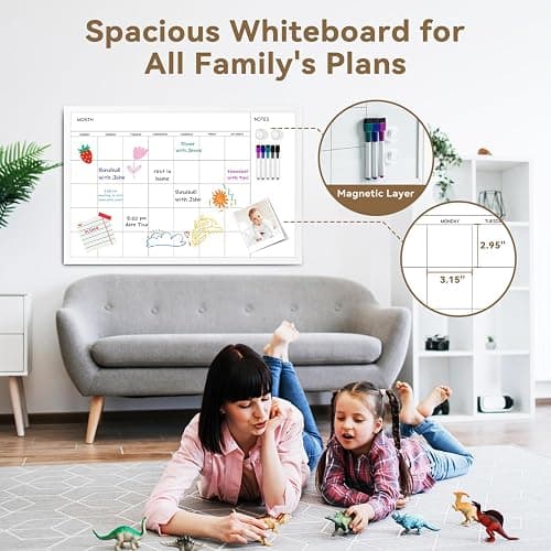 VUSIGN Magnetic Dry Erase Calendar White Board for Wall, 30"x20" Calendar Whiteboard, White Wood Style Frame, Includes 2 Magnets and 5 Markers thumbnail 4
