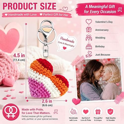 Lesbian Stuff LGBTQ Gifts for Girlfriend Boyfriend Crochet Rainbow Keychain | Lesbian Gifts Gay Pride Accessories thumbnail 2