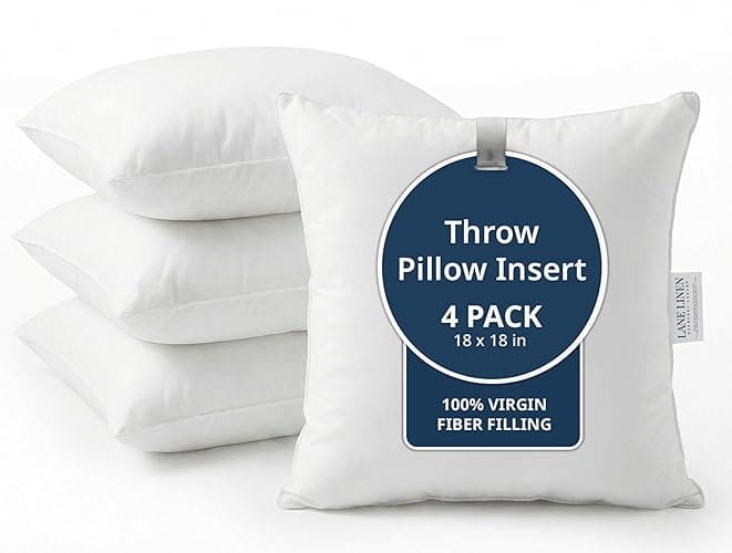 LANE LINEN 4 Pack 18x18 White Throw Pillow Inserts for Decorative Pillow Covers, Couch Pillows for Living Room, Fluffy Pillows for Bed - Image 1