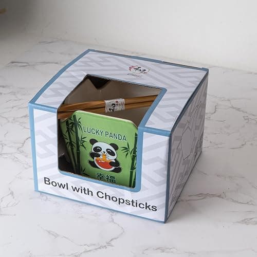 Urban Tokyo Chinese Takeout Box Style Porcelain Bowl With Chopsticks 18 fl oz Square Box Shape Rice Noodles Pasta To Go Box Shaped Bowl Microwave Dishwasher Safe (Hungry Panda) thumbnail 8