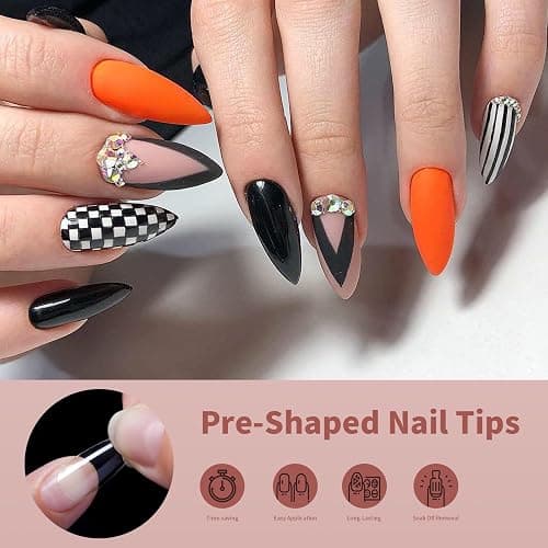 Cycullinyt 600pcs Sculpted Medium Stiletto Soft Gel Nail Tips, Professional False Nail Tips with Box - 14 Sizes Full Cover Clear Acrylic Press On Fake Nails for Extension Manicure Salon DIY at Home thumbnail 3