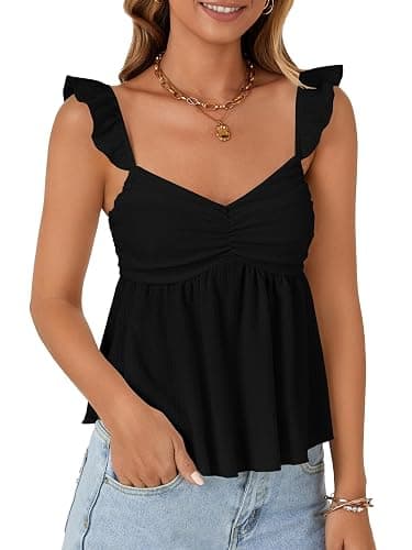 LYANER Women's Peplum Tops Summer Tank Camisole Tops Dressy Casual Ruffle Strap Sleeveless Babydoll Tank Top thumbnail 4