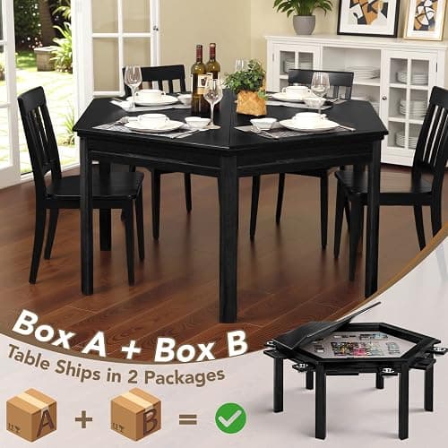 janiry Board Game Table with Removable Table Top Seats 4 to 6 Players Hexagonal Solid Wood Dining and Gaming Table Includes Play Mat, Detachable Cup Holders & Trays (Black) thumbnail 8