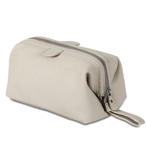 KomalC Premium Buffalo Leather Toiletry Bag for Men & Women With Water resistant Lining, Grooming Travel Pouch, Unisex Wash Bag for Toiletries, Gifts for Men and Women - Image 1