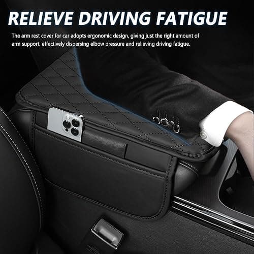 Upgraded Car Center Console Cover,Microfiber Leather Car Armrest Cover Cushion with 2 Storage Bags,Car Armrest Storage Box Interior Accessories for Most Vehicles (Black) thumbnail 4