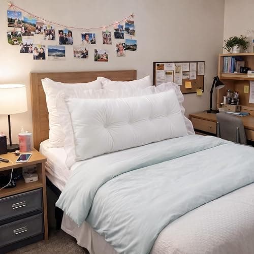 Leinuosen 39 in Ruffle Headboard Pillow for Dorm Twin XL College Bed Reading Bolster Dorm Velvet Triangular Bed Backrest Pillow Cushion for College Reading Support(White) thumbnail 6