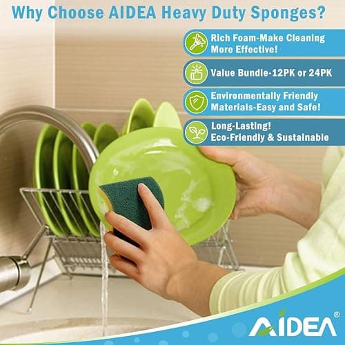 AIDEA Sponges Kitchen, 50 Pack Heavy Duty Dish Sponge, Cleaning Dish Scrubber Sponge for Home and Kitchen, Stink-Free Cleaning Supplies for Pots, Pans thumbnail 3