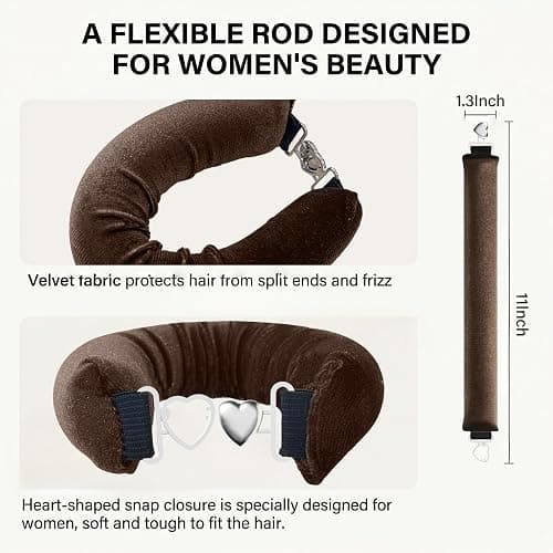 Heatless Curls Overnight Hair Curlers - 3PC No-Heat Curling Rod to Sleep In and Shower Cap,Velvet Hair Rollers with Satin Wrap thumbnail 5
