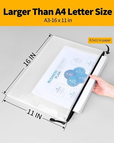 SUNEE 18pcs Plastic Mesh Zipper Pouch, A3, Extra Large, 16x11 in, Water-Resistant Zip Bag for School Office Supplies, Puzzles & Games Organizing Storage (Black, 18 Pack) thumbnail 2