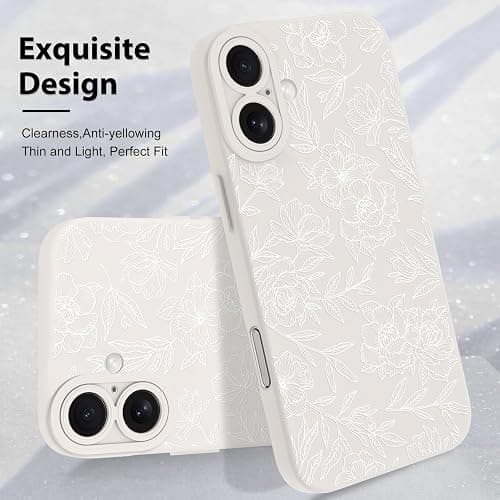 MZELQ for iPhone 16 Plus Case, Silicone Floral Flower Rose Cute Pattern, Camera Protection Soft Slim Phone Case for Phone Case -White thumbnail 3