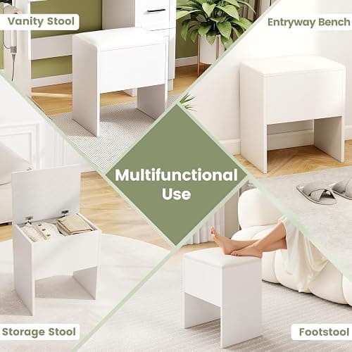 CHARMAID Vanity Stool with Hidden Storage, Cushioned Vanity Bench, Backless Makeup Stool with Soft Seat, Small Storage Footrest for Bedroom, Closet, Entryway, White thumbnail 9