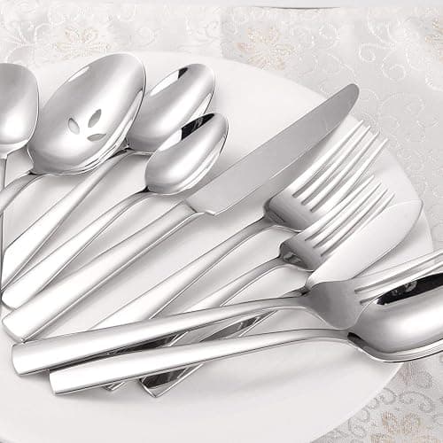 45-Piece Flatware Sets, Silverware Set for 8, Durable Stainless Steel Tableware in Ergonomic Design Size and Weight, Kitchen Utensils Set with Steak Knives, Rust-proof, Dishwasher Safe thumbnail 7