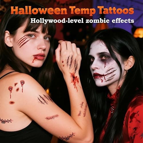 121Pcs Zombie SFX Makeup Scar Tattoo Stickers for Halloween Cosplay | Lifelike Waterproof 3D Wound Stickers, Horror Undead Makeup for Halloween Parties thumbnail 6