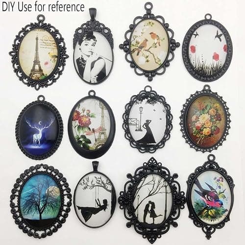Youdiyla 10pcs 30x40mm Black Pendant Trays, Blank Glass Cabochons Dome Base Setting Bezel Frame Cameo Metal Alloy Charms for Jewelry Making DIY Findings (HM117) thumbnail 6