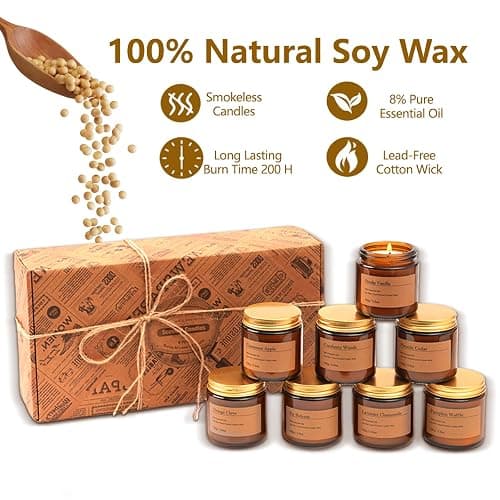 Holiday Candle Gift Set – 8 Pack Vintage Amber Glass Jar Candles,Winter Scents for Home,Christmas Gift for Women,Aromatherapy Soy Wax Candles,Cozy Home Décor,Premium Box - Image 1