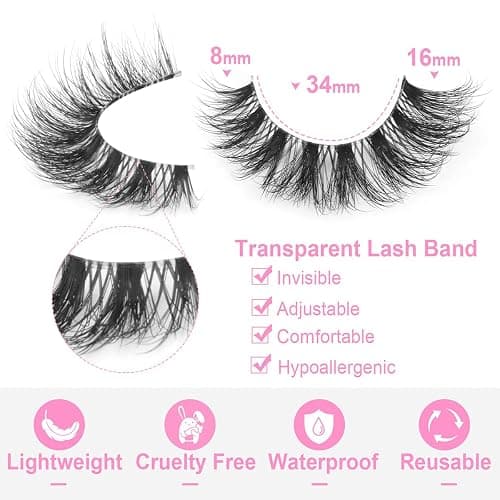 False Lashes Clear Band Faux Mink Lashes Wispy Eyelashes Cat Eye 16mm Natural D-Curl Lashes Cat Eye Strip Eyelashes Pack by Kiromiro, 14 Pairs thumbnail 3