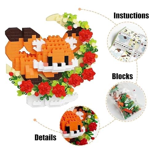 TENYEAH 2 Packs Animals Micro Building Block - Fox & Pig, Cute Building Block Set Animals for Goodie Bags Stuffer, Fox & Pig & Rose on The Moon, Classroom Favor thumbnail 4