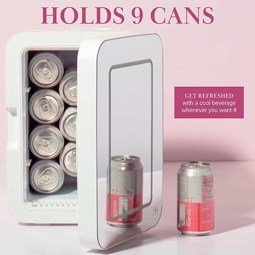 Paris Hilton Refrigerator and Personal Beauty Fridge, Mirrored Door with Dimmable LED Light, Thermoelectric Cooling and Warming Function for All Cosmetics and Skincare Needs, 10-Liter, White thumbnail 7