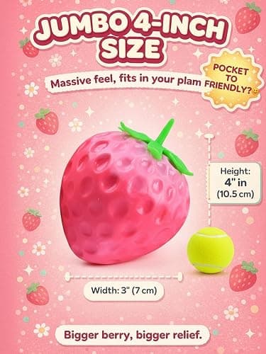 Squishy Squeeze Strawberry Giant Jumbo Big 5&4 Inch Slow Rising Stress Ball, Realistic Fruit Squeeze Toy for Relief, Adults Kids Sensory Fidget Strawberry Squishy Gifts Party Favor(RED+Pink) thumbnail 4