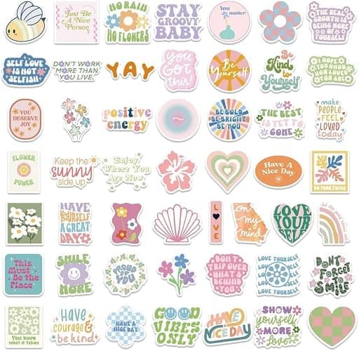 100pcs Preppy Aesthetic Stickers Pack - Waterproof Vinyl Decals for Water Bottles, Laptop & Phone - Positive Motivational Quotes, Inspirational Pink Stickers for Girls Women Kids thumbnail 5